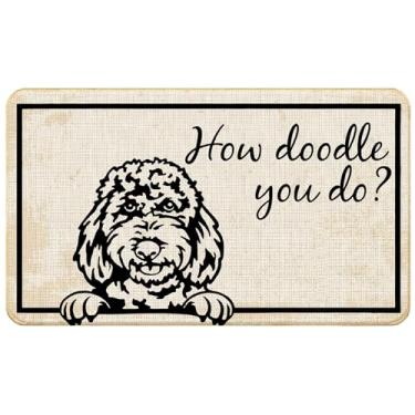 Imagem de WARDOS Tapete de porta de cachorro Goldendoodle, How Doodle You Doodle, capacho para entrada interna e externa, tapete de boas-vindas engraçado dourado do lado de fora, tapetes de banho para cães, 43