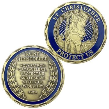 Imagem de St. Christopher Protect Us Challenge Coin - Travel Protection for Safe Journeys, Saint Christopher Coin, Religious Token, Catholic Gift for Travelers