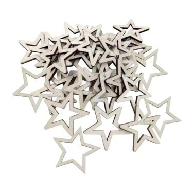 Imagem de Vaveren 50 peças de madeira vazadas em formato de estrela, sem acabamento, para placas e enfeites decorativos de Natal e para pendurar, 3cm