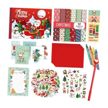 Imagem de Fenteer Kit de scrapbook de Natal, conjunto de diário, artesanato de Natal faça você mesmo com giz de cera, conjunto de diário infantil para as festas de fim