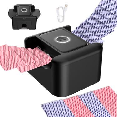 Imagem de Baralhador automático de cartões recarregável para 1 a 2 decks, bateria embutida de 2000 mAh, carregamento USB-C de baixo ruído, embaralhador automático inteligente portátil para UNO Skyjo Skip-Bo