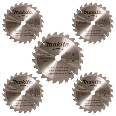 Imagem de Kit Com 05 Discos De Serra Circular Para Madeira 7.1-4 185mmx2.2mm 24 Dentes Makita D-51340 único