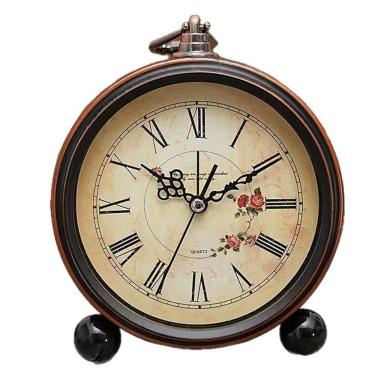 Imagem de Despertador de metal vintage com numerais romanos com design floral