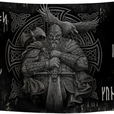 Imagem de Tapeçaria para pendurar na parede Viking Norse Warrior 150 cm x 130 cm