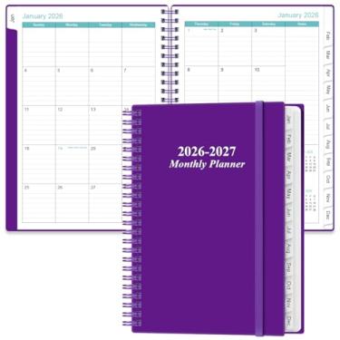 Imagem de Agenda mensal 2026-2027 - janeiro de 2026 a junho de 2027, duas páginas por mês, calendário mensal 18 com abas, bolso interno, 16,3 cm x 21,6 cm, roxo