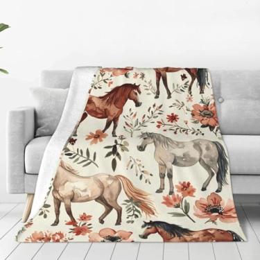 Imagem de Flintis Cobertor de cavalo decoração de flores de cavalos cobertor de animal presentes para meninas meninos super quente macio pelúcia leve flanela inverno cobertores de cama para crianças adultos