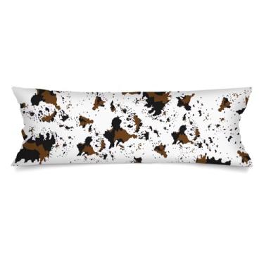 Imagem de Capa de travesseiro de corpo com estampa de vaca 50 x 152 cm, capa de almofada longa ocidental marrom vaca com estampa de couro bovino branco com fecho de envelope, capas de almofadas decorativas para