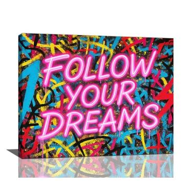 Imagem de Crekviy Banksy Wall Art Street Graffti Wall Decor Inspirational Dreams Banksy Motivational Canvas Prints Painting Artwork Decorações para Escritório Quarto Sala de Estar Presentes Emoldurados 40.6 cm