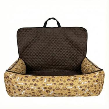 Imagem de Assento Cadeirinha Pet para Carro Toddy Impermeável (G) - Cama de Viagem Acolchoada com Zíper e Passagem para Cinto - Proteção Banco Traseiro (Marrom)