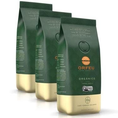 Imagem de Café Em Grãos Premium Orfeu Orgânico Kit 3 Pacotes De 250G