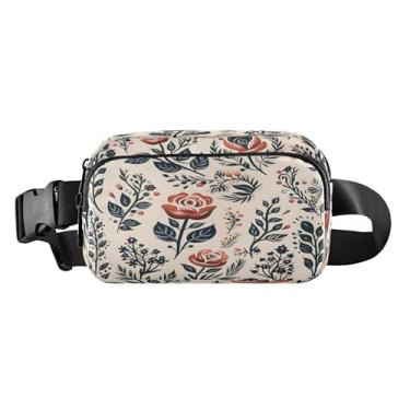 Imagem de CEBUGI Pochetes de caminhada para homens e mulheres, pochete vintage floral moderna resistente à água com cinto ajustável para treino, viagem, corrida