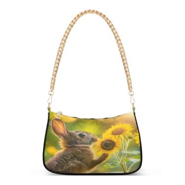 Imagem de CEBUGI Bolsas transversais femininas bolsa de ombro coelho girassóis bolsa clutch elegante com alça de corrente
