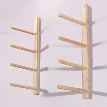 Imagem de uhyOHF Suporte para tapete de ioga suporte de parede 4 camadas capacidade 8 tapete de ioga, suporte de madeira para tapete de ioga rolo de espuma skate, decoração de academia em casa, roupas/toalheiro