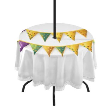 Imagem de CEBUGI Toalha de mesa redonda para ambientes externos, fundo de carnaval, impermeável, com furo Umberlla, capa de mesa lavável para pátio, cozinha, sala de jantar, 152 cm
