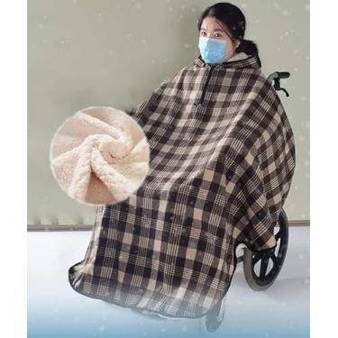 Imagem de YYBOES Cobertor para cadeira de rodas, xale com capuz, tecido espesso, camada dupla, forro de lã, mantém quente, cadeira de rodas, capa aconchegante de inverno, viagem, poncho para cadeira de rodas
