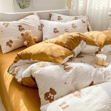 Imagem de XLCZMYL Conjunto de quatro peças de capa de edredom de algodão lavado com fio enrugado, conjunto de três peças, conjunto de cama de algodão não puro, 15, casal 180 x 220 4 peças