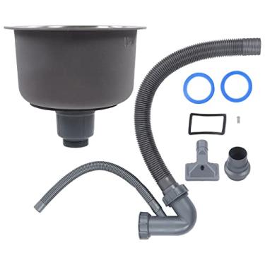 Imagem de HEEPDD Mini Pia de Cozinha Redonda, Com Cano de Esgoto, Bacia Redonda de Alta Capacidade para Espaços de Bar ou Cozinha, Mini Pia de de 30 Cm de Diâmetro, Banheiro de Aço Inoxidável