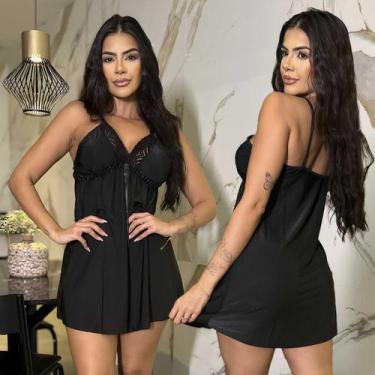 Imagem de Camisola Curta Sexy Rendada Liganete Confortável Linha Noite - Like4yo