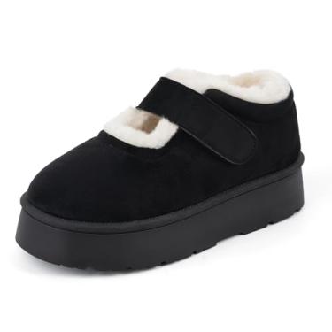 Imagem de MUSSHOE Mini botas de cano curto femininas: chinelos quentes forrados com pele botas de casa para mulheres, mães e relaxamento dentro de casa ao ar livre, Preto, 35