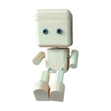 Imagem de XLWLLNJ Enfeite de mesa portátil em forma de boneco de madeira com pés que se mexem, ideal para decoração de painel de carro, escritório e armário, Bege