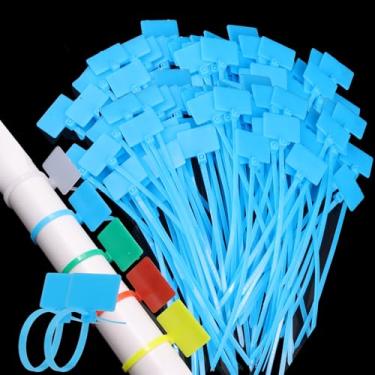 Imagem de 100 peças abraçadeira de cabo com zíper autotravante à prova d'água marcador de rede marcadores de etiqueta de nylon clipe de cabo de gerenciamento de fio de malha, 11 cm (azul)