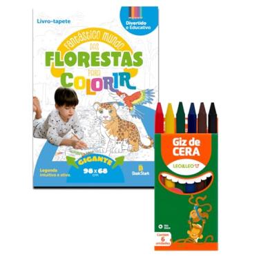 Imagem de Kit Livro Tapete de Colorir Florestas + Giz de Cera 6 Cores