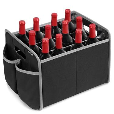 Imagem de OPUX Sacola de vinho com 12 garrafas, caixa de transporte de vinho dobrável com divisórias para movimento, suporte de vidro dobrável para armazenamento de garrafa de licor, caixa de armazenamento de