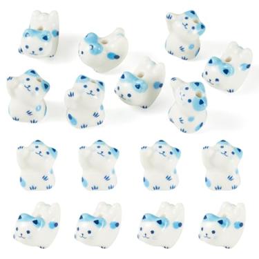 Imagem de FASHEWELRY 8 peças de contas de porcelana de gato fofas 3D animal gatinho animal de estimação contas de porcelana de cerâmica feitas à mão azul claro artesanato conta espaçadora para pulseira faça