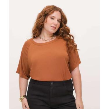 Imagem de Blusa Plus Size Feminina Básica Manga Curta Marisa-13073, Marrom, G3