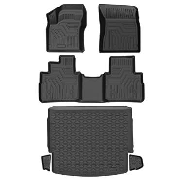 Imagem de KUST Tapetes de chão e porta-malas para 2021-2023 Nissan Rogue Forro de 2 fileiras de assentos Tapetes para todos os climas Preto TPE (não para Nissan Rogue Sport)