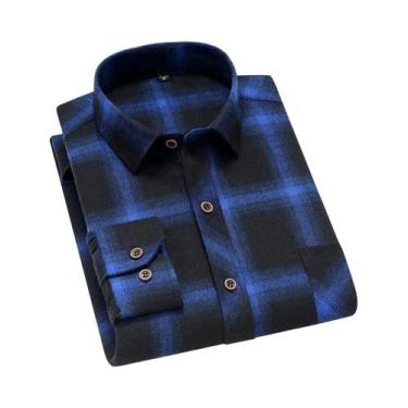 Imagem de Camisa De Flanela De Algodão Masculina De Manga Longa Com Estampa Xadr