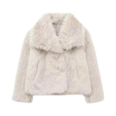 Imagem de Casaco De Pele Sintética Feminino Jaqueta Plush Fluffy Branca Vermelha