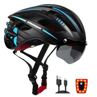 Imagem de Capacete de bicicleta Shinmax para homens/mulheres, capacete de bicicleta adulto certificado CPSC & CE com luz de carregamento USB e óculos magnéticos destacáveis para viseira para ciclismo