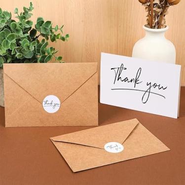 Imagem de Pacote com 41 cartões de agradecimento a granel com envelopes Kraft e adesivos combinando, design minimalista de 11 x 16 cm, perfeito para chá de bebê, casamento, professor, formatura, negócios