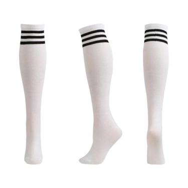 Imagem de Meias De Compressão Unissex Até O Joelho Antiderrapantes Listradas Par