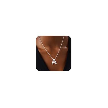 Imagem de Bouzilli Colar feminino com letras de bolhas de ouro, delicados colares com inicial banhada a ouro 14 K, pingente de nome hipoalergênico moderno com pingente de alfabeto fofo, presente para a mamãe