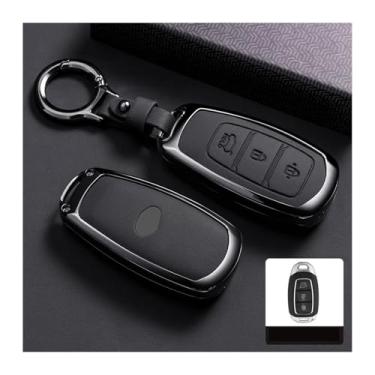 Imagem de Capa de couro para chave de carro, compatível com hyundai santa fe/i30/ix35/encino/kona/solaris/azera/grandeza/elantra/accent(E-gun black ring)
