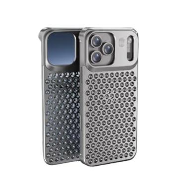 Imagem de SNIDII Capa de aromaterapia para iPhone 17 Pro Max com liga de alumínio, malha metálica, capa respirável, antiarranhões, antiqueda (prata)