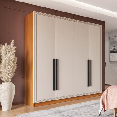 Imagem de Guarda Roupa Roupeiro 4 portas 4 gavetas Valência Freijó Creme Politorno Móveis