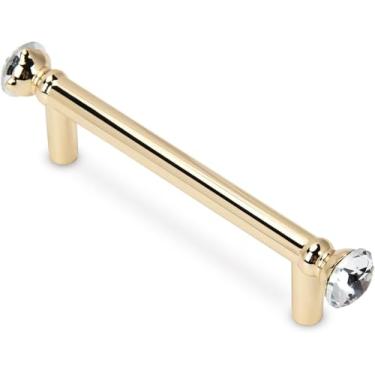 Imagem de POZEAN Puxadores de armário dourados de cristal - puxadores escovados de 12 cm, alças de casa de fazenda de liga de zinco para gavetas de cozinha/cômoda, penteadeira de banheiro e gabinetes de cozinha