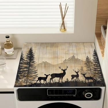 Imagem de Capas de lavadora e secadora de cervos florestais para a parte superior, capa antiderrapante para máquina de lavar roupa, tapete protetor à prova de poeira para lavanderia e cozinha, 59,9 cm x 50 cm