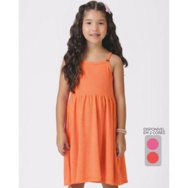 Imagem de Vestido com plaquinha verão moderno delicado confortável leve - Coral e Pink - Menina 4 a 14 anos-Feminino