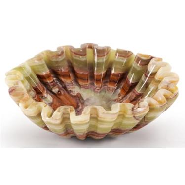 Imagem de SPESHSTONES Tigela decorativa de mármore com pedra verde de 20 cm para balcão de cozinha, centros de mesa e presentes, tigela grande com babados, tigelas recortadas estéticas para decoração de casa