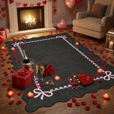 Imagem de GarveeHome Tapete de laço recortado para sala de estar, tapete preto sólido para dormitório, tapetes laváveis, 10 x 15 cm, tapetes recortados macios e antiderrapantes para quarto de faculdade, quarto