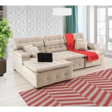 Imagem de Sofá Orlando 2.80x2.10m Com Chaise, Retrátil E Reclinável - Bege