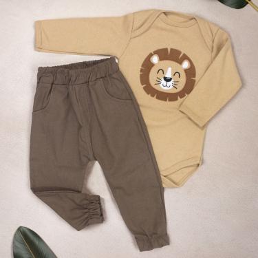 Imagem de Conjunto Leão Para Bebê: Body Avelã E Calça Ecolinho