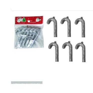 Imagem de Enfeite Natal Pendurar Bengala Glitter Prata - Bazar importe