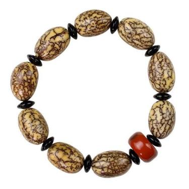 Imagem de Pulseira Bodhizi com miçangas em forma de milho com veia dourada e pra