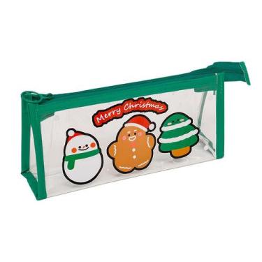 Imagem de Estojo de lápis transparente em PVC fofo com tema natalino de 22,5 cm 