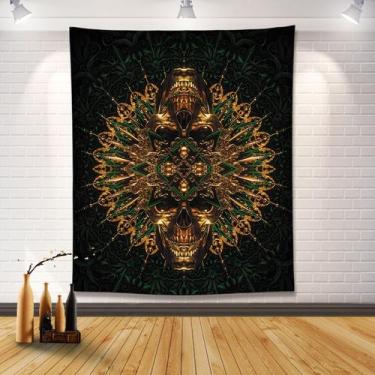 Imagem de Tapeçaria pendurada na parede, mandala gótica, caveira 130cm x 150cm -